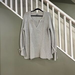 Gray Knit Aerie Sweater with Tie Sleeves